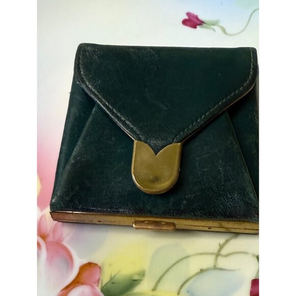 Vintage 40's Dorset 5th Ave Green Leather Compact Coin Purse - Picture 10 of 15